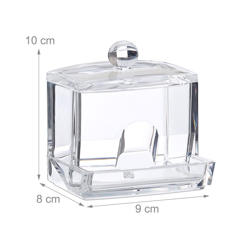 Relaxdays Cotton Swab Storage Box, Acrylic Lidded Organiser, Stick Bathroom