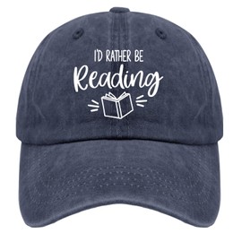 ODCRAT Book Lover Dad Hats I'd Rather Be Reading Baseball Caps, Graphic Baseball Caps for Women Navy Blue