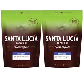Santa Lucia Coffee Café Crema Espresso Roast Coffee - Specialty Volcanic Nicaraguan Espresso Roast - Farm-Direct, Low-Acid - Dense Golden Crema - 91-Point, Small-Batch - Ground - 16oz (Pack of 2)