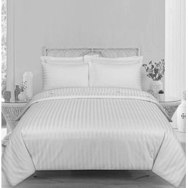 Satin Strip Duvet Cover Set, Brushed Microfiber Striped Duvet/Quilt Cover With Matching Pillowcase - Luxury Hotel Quality Ultra Soft White Bedding set – Single Size