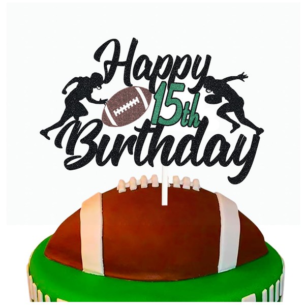 Decoración para tarta de fútbol de 15 años, 15 años de edad, para jugadores de rugby, decoración de tartas, para niños, temática deportiva, 15 cumpleaños
