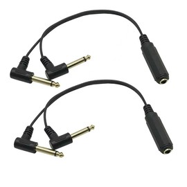 Dual 1/4 Inch Mono TS to 1/4 Inch Stereo TRS Y-Splitter Adapter Cable, 6.35mm Splitter TRS Stereo Female to 90 Degree Dual 6.35mm Mono TS Male AUX Adiuo Y Cable,Gold-Plated Connectors, 2 Pack