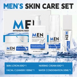 Herren Pflegeset, Pflegeset Männer Geschenkse, Männer Pflege Set, Skin Care Set mit Gesichtscreme Männer, Gesichtsreinigung, Gesichtspflege Creme, Feuchtigkeitsgel, 4-Teiliges Set