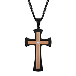 Men's Black and Rose Cross Pendant 24-Inch Chain Jewelry