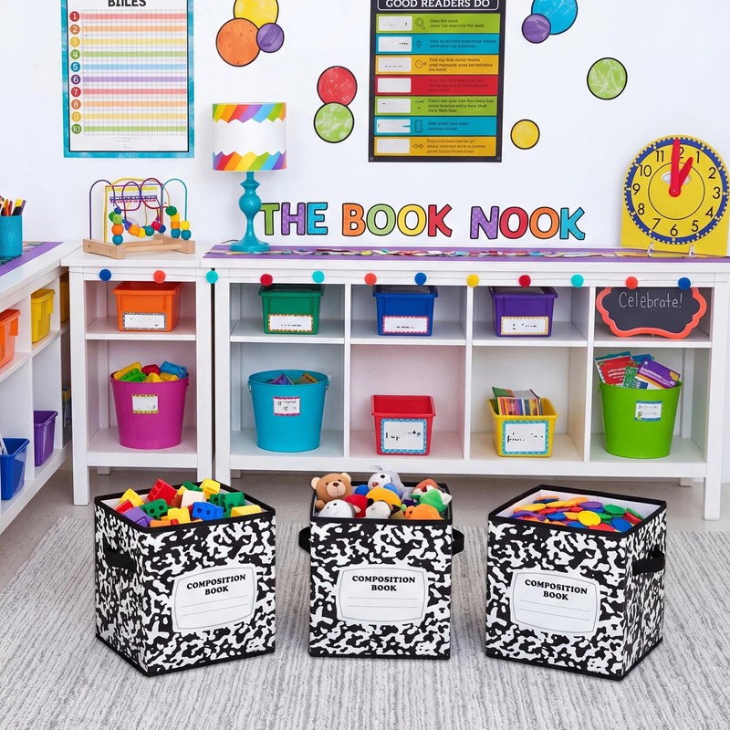 Romooa 6 Pcs 11 Inch Composition Book Classroom Fabric Storage