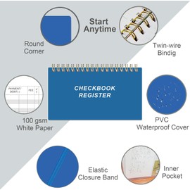 Check Registers for Personal Checkbook - A6 Blank Ledger Transaction Registers for Personal, Check Register Book for Checking and Saving Account, Deposit and Credit Card, 3,75" x 6.75", Blue