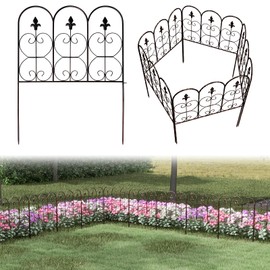 JSUN7 5 Panels Decorative Garden Fence - 31.7in (H) x 10ft (L) Metal Garden Fence Border Garden Fencing, Animal Barrier for Dogs, Outdoor Flower Edging for Yard Patio Garden, Black Gold