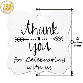 100 White Thank You Tags for Wedding, Birthday, Baby Shower & Party Favors - Paper Gift Tags with Jute String