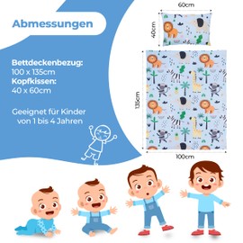 BELIKATO Children's Bed Linen 100 x 135 cm, 100% Cotton with Zoo Animals, Children's and Baby Bedding Set for Boys with Pillow and Duvet Cover in Blue (100 x 135 cm and 40 x 60 cm)
