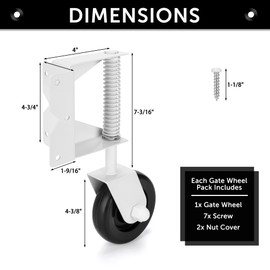 YONSIN 4.3" Heavy Duty Caster Wheel with Spring Loaded for Wooden Gate Fences, 360 Swivel, Right-Angle Mount Plate for Metal Gate, Yard Fence, 220 Lbs Capacity, L&R, White