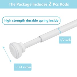 KXLIFE 2 Pack Decorative Spring Tension Curtain Rod, 1/2-inch Decorative Tension Drapery Rod for Window, White, (36-60 Inches)