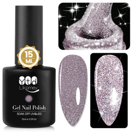 YTD Likomey Reflective Glitter Gel Nail Polish,15ml Light Pink Flash Diamond Disco DJ Shimmer Nail Gel,Sparkly Shiny Soak Off UV Gel Polish Varnish,Salon Home DIY Manicure,SZ008