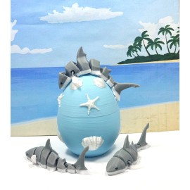 Unbranded 3pcs 3D Printed Shark & Egg, 4.5" & Cute Articulated Sea Animal Fidget Toys