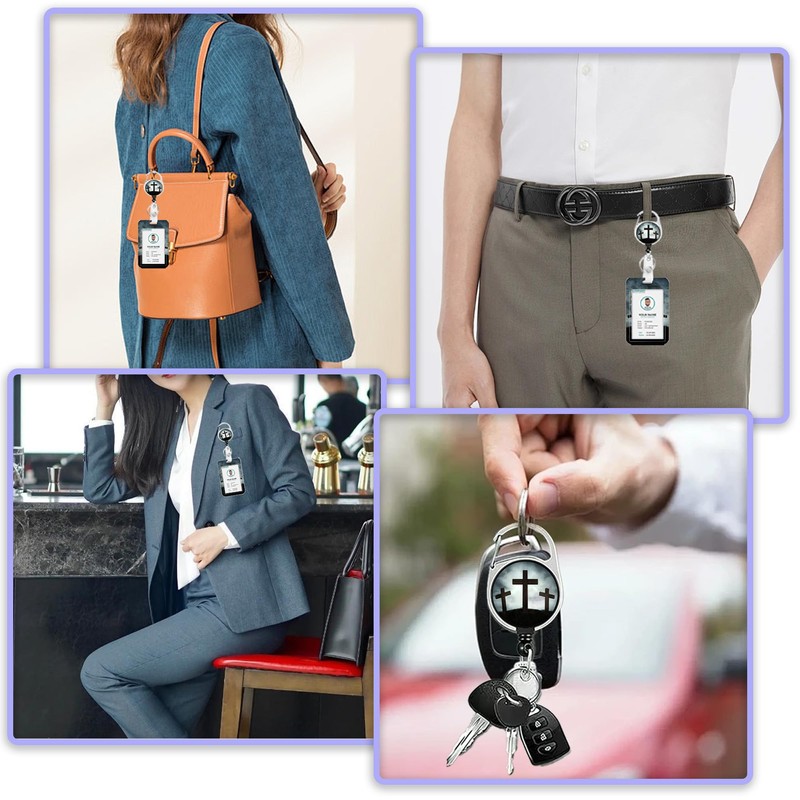 Three Crosses Badge Holder with Retractable Reel Clip,Sunlight Lanyards for
