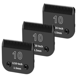 YAZIYIR 3-Pack 10# Detachable Dog Grooming Steel Blades - Compatible with Andis, Oster A5, Wahl KM-10 Series - 1/16 Inch (1.5mm) Cut Length (Black)