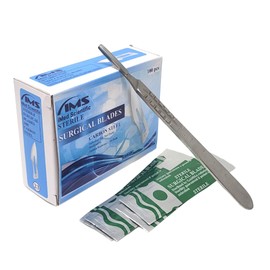 IMEDS Scalpel Blades #23 Sharp Carbon-Steel Sterile Pack of 100 with Free Stainless Steel Scalpel Handle #4 Graduated Kit to Make Finest Precision Cuts, Durable Quality for Experts & Professionals