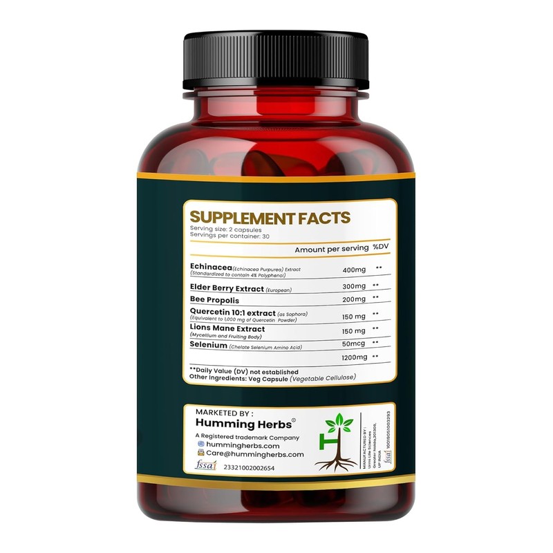 Humming Herbs Echinacea 1200Mg Elderberr,Bee Propolis & Selenium-Complex Cold Prevention,&