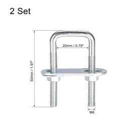 TA-VIGOR 2 sets M6 Square U-Bolts, 20mm Inner Width 50mm Length Steel U-Bolts with Nut, Plate, Washer for Attaching Piping Conduit Cable Tube Brackets Boat Trailer