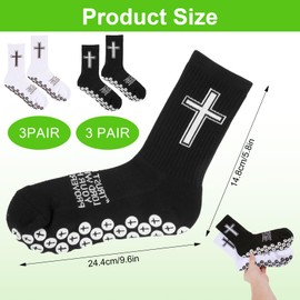 Qoncosy 6 Pairs Christian Soccer Socks,Cross Grip Anti Slip Religious Football Socks with Rubber Dots for Youth and Men