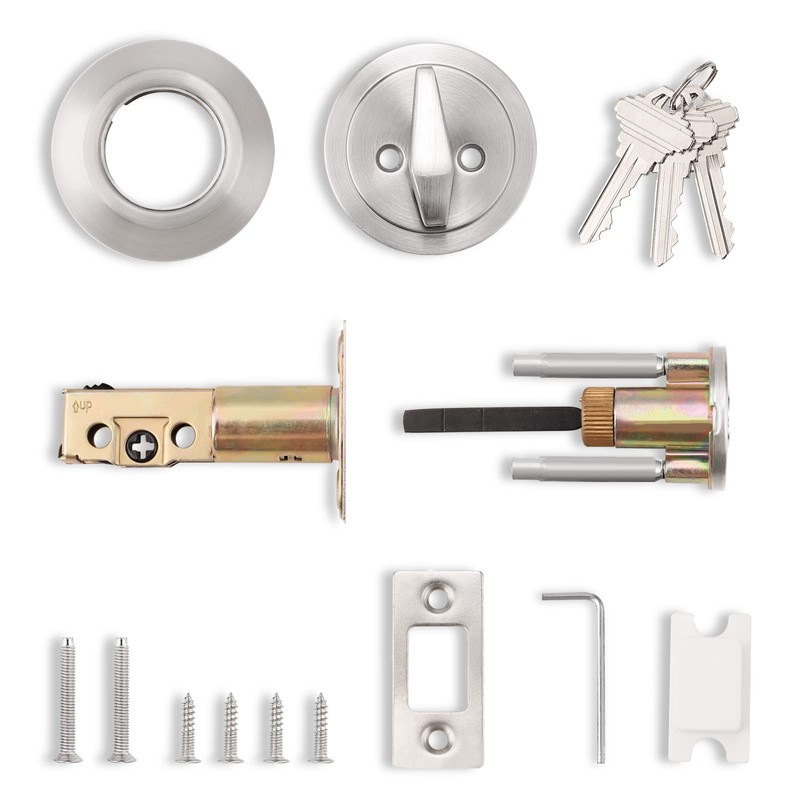 Probrico Satin Nickel Deadbolts, Front Door Deadbolts with Key, Single