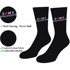 Axxnism Gift for Boyfriend I Love My Girlfriend Socks Christmas Anniversary Birthday Valentines Gift for Boyfriend Socks Gift for Him Girlfriend Black