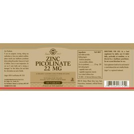Solgar Zinc Picolinate 22 mg - 100 Vegan Tablets