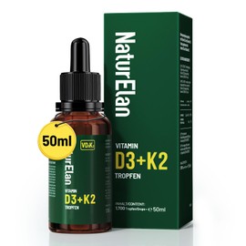 Vitamin D3 K2 High Dose Drops - 50 ml, 1000 IU Vitamin D3 per Drop, Vegetarian, No Additives, Laboratory Tested