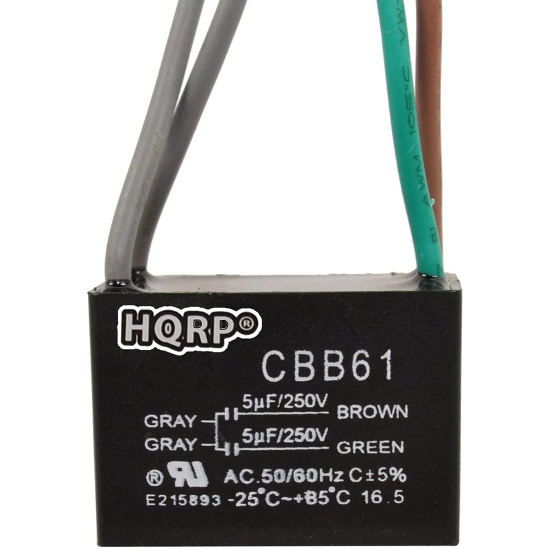 HQRP Kit Ceiling Fan Capacitor CBB61 5uf+5uf 4-Wire UL-Listed and