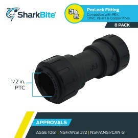 SharkBite 1/2 Inch ProLock Coupling, Push To Connect Plastic Plumbing Fitting,
