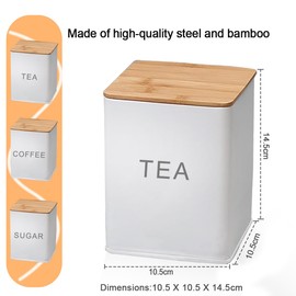 WYIPOLZI Tea Sugar Coffee Canisters Set of 3,Kitchen Canister Sets Dry Food Storage Containers White Square Storage Jars With Airtight Bamboo Lid for Food Storage, Serve Coffee, Sugar, Tea, Spices