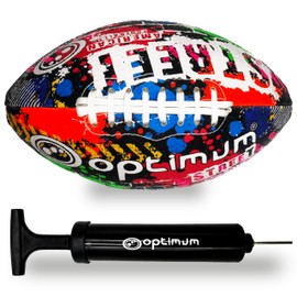 Optimum Street American Football - Durable Rubber Training Ball - Tyre Grip Surface - All-Weather Play and Practice – Full Size, Ball Pump Included, Multi-Colour