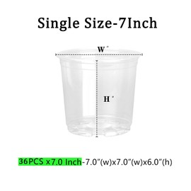 OUPSAUI 36 Pack 7 Inch Clear Nursery Pots, 1 Gallon Clear Plastic Nursery Pot for Plants, Durable Seed Starting Pot with Drainage Holes, Flexible Transparent Pot for Succulents