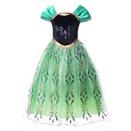 JerrisApparel Princess Party Dress Costume Cosplay Dress Up (5 Years, Green Anna with Accessories)