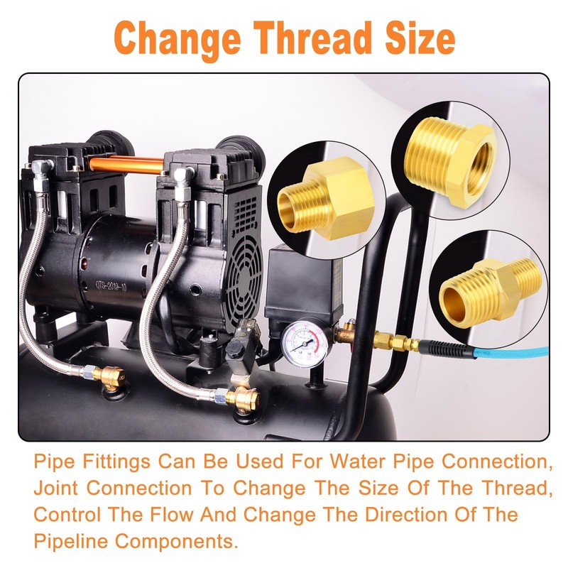 GASHER 6PCS Brass Pipe Fitting, Hex Bushing, Reducer Adapter, Reducing