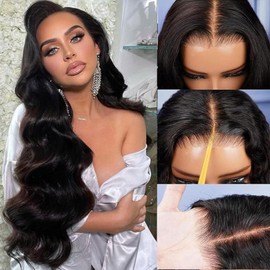 5x5 HD Lace Closure Wigs Human Hair Pre Plucked with Baby Hair Pre Cut Lace Glueless Wig Wear and Go 3 Seconds Body Wave Lace Closure Wig with Natural Hairline 200% Density (Natural color, 26 Inch)