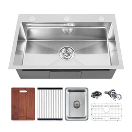 Waterfall Kitchen Sink, Drop In/Topmount Workstation Glass Rinser Single Bowl Kitchen Sink