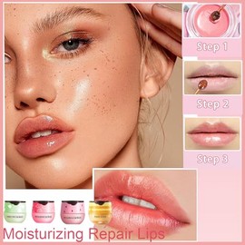 4 PCS Bálsamo labial de abeja en bote de miel, máscara labial para dormir de miel, fresa, sandía y manzana con palitos, exfoliantes para prevenir la sequedad y la formación de grietas en los
