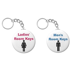 Set 2 Ladies' / Men's Room Keys 2.25” Keychains Bathroom Restroom Office Store