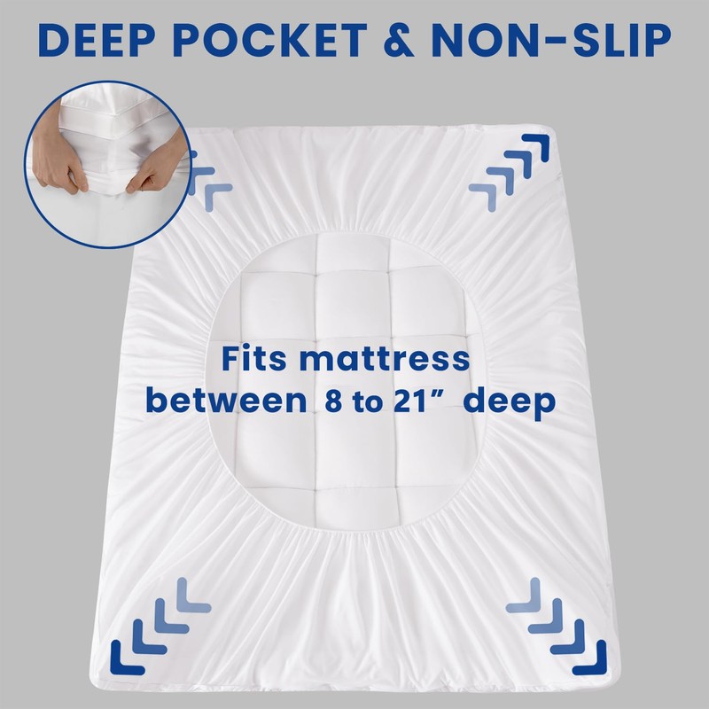 MEROUS Queen Mattress Topper, Extra Thick Pillowtop, Cooling and Plush