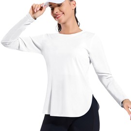 MIER White Women's UPF 50+ Sun Protection Shirts for Workout Running Athletic Hiking Dry Fit SPF Long Sleeve Tee Tops, X-Small