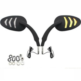 Baceyong 1 Pair Aluminium Mirrors with Amber LED Turn Signals Compatible with Harley Models, Black HD Glass Mirrors for Motorcycle