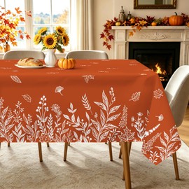 Fall Wild Flowers Leaf Rectangle Table Cloth Caramel 60x84inch