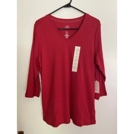 St. John’s Bay V Neck~3/4 Sleeve~Cotton Top~Red~Size Large~NWT