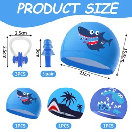 EHDWXVZM 3-piece children's swimming caps with 3 sets of earplugs and nose clips, cute cartoon swimming cap, elastic and comfortable swimming caps, swimming equipment.