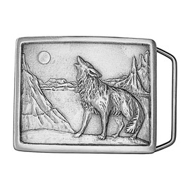 Indiana Metal Craft Howling Coyote Pewter Belt Buckle - Made in USA