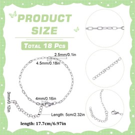 SUNNYCLUE 1 Box 18Pcs Chain Bracelet Bulk Charm Bracelet Chains Stainless Steel Cable Chain Link with Lobster Claw Clasp & Extension Chain Findings for Jewelry Making Supplies DIY Women Bracelets