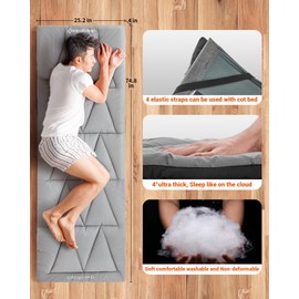KingCamp Cot Pad for Camping, Comfortable Lightweight Mat, Puffy Soft Warm Non-Slip Cot Mattress Topper for Outdoor, Picnic, Hiking, Backpacking, Grey $ Navy (Thickened/Grey)