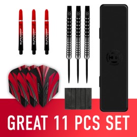 Harrows Predator 90% Tungsten Steel Tip Darts Set 22g, 23g, 24g &25g - Includes Ultra Traction Grip, Supergrip Fusion Shafts, Prime Flights & Travel Case (22g)
