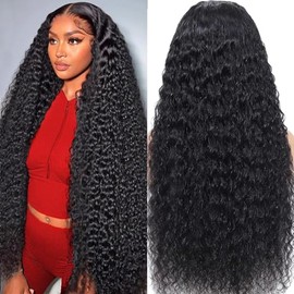 13x4 Deep Wave Lace Front Wigs Human Hair Pre Plucked 200 Density HD Transparent 13x4 Frontal Wigs Human Hair With Baby Hair Wet and Wavy Wigs Bleached Knots Curly Hair Wigs 32 Inch
