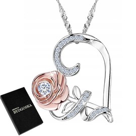 MENNICA BYDGOSKA Sterling Silver Necklace | Heart and Rose Pendant Necklace for Girls Necklace | Hypoallergenic 925 Silver with Cubic Zirconia for Gift, Silver, Cubic Zirconia